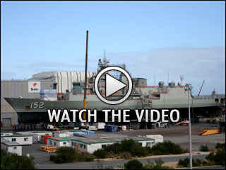 The HMAS Arunta dry docked